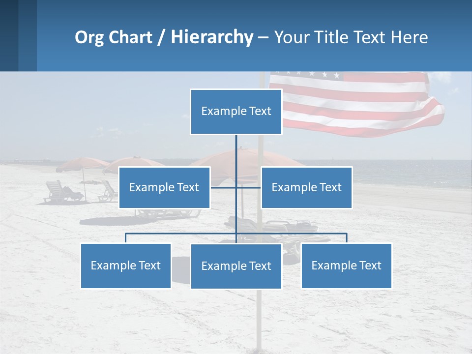 An American Flag On A Beach With Lounge Chairs And Umbrellas PowerPoint Template