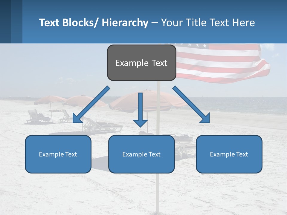 An American Flag On A Beach With Lounge Chairs And Umbrellas PowerPoint Template