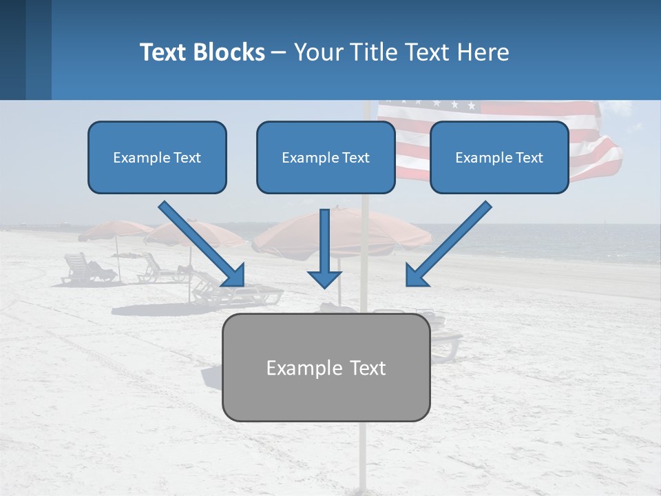 An American Flag On A Beach With Lounge Chairs And Umbrellas PowerPoint Template