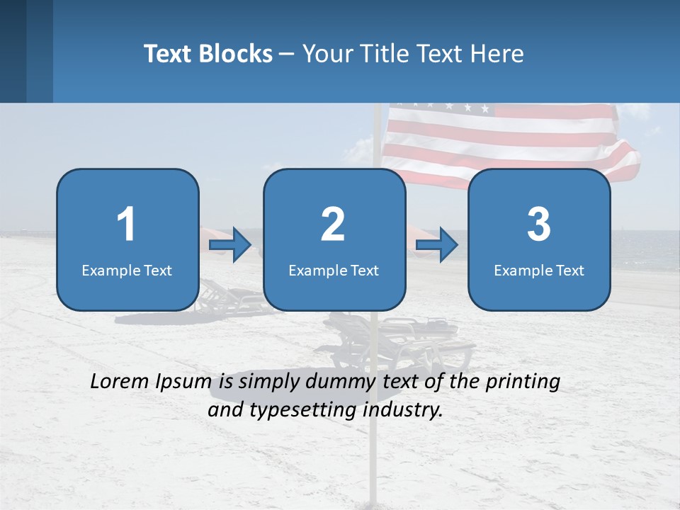 An American Flag On A Beach With Lounge Chairs And Umbrellas PowerPoint Template