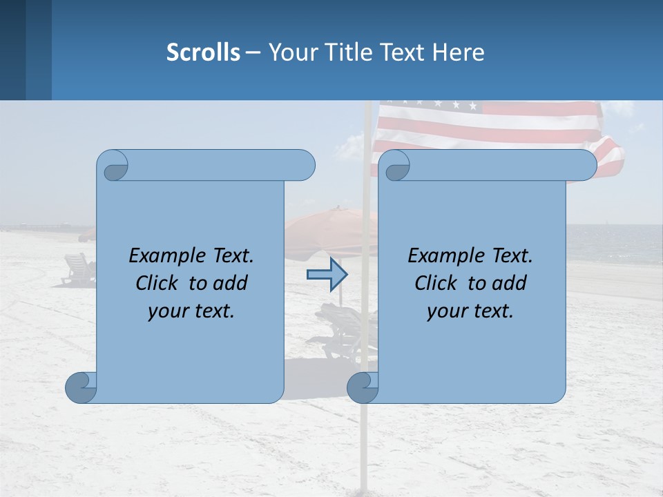 An American Flag On A Beach With Lounge Chairs And Umbrellas PowerPoint Template