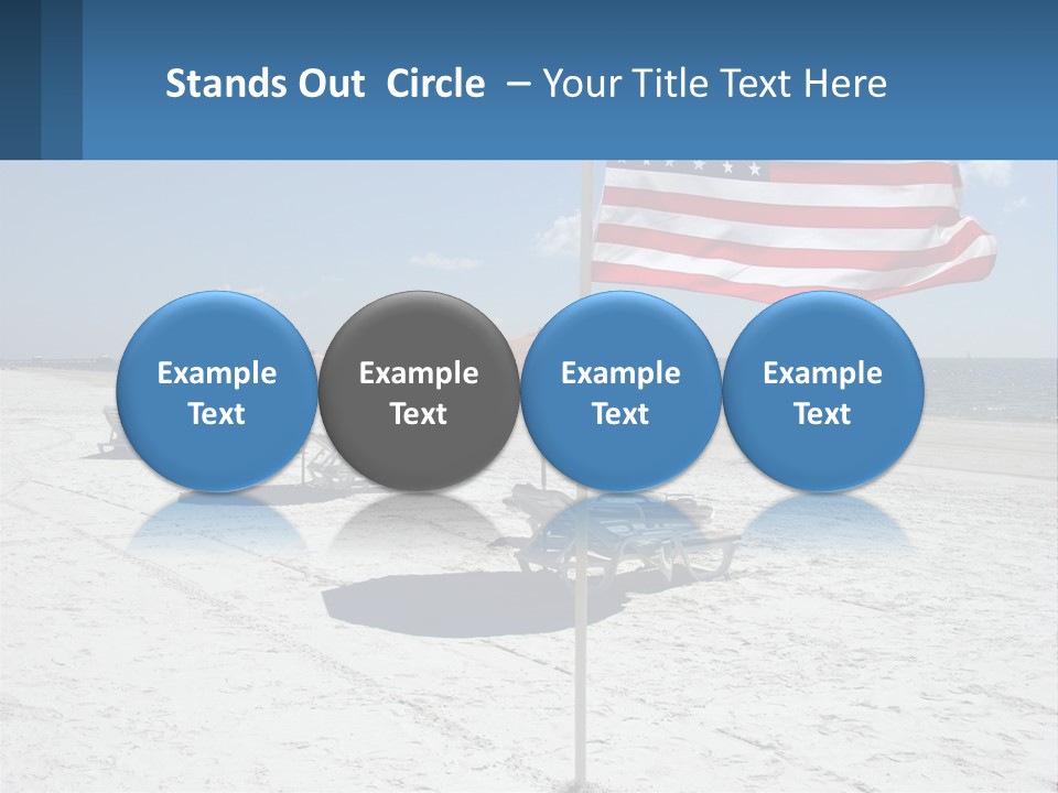 An American Flag On A Beach With Lounge Chairs And Umbrellas PowerPoint Template