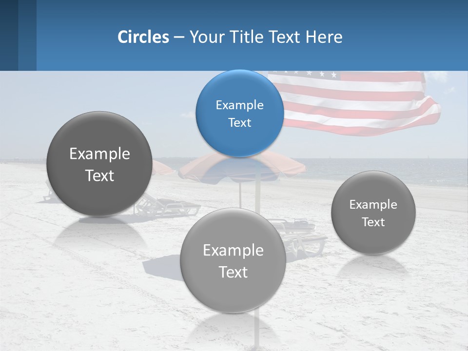 An American Flag On A Beach With Lounge Chairs And Umbrellas PowerPoint Template