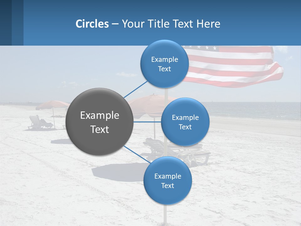 An American Flag On A Beach With Lounge Chairs And Umbrellas PowerPoint Template