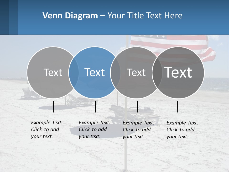 An American Flag On A Beach With Lounge Chairs And Umbrellas PowerPoint Template