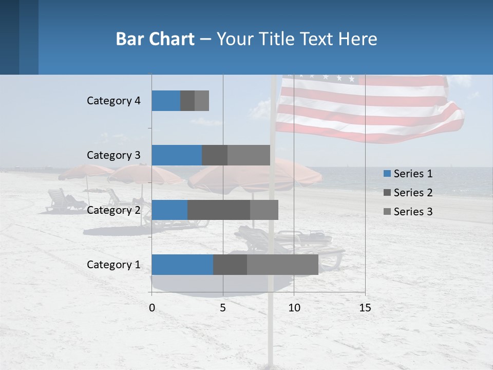 An American Flag On A Beach With Lounge Chairs And Umbrellas PowerPoint Template