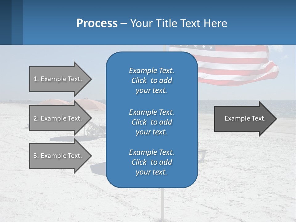 An American Flag On A Beach With Lounge Chairs And Umbrellas PowerPoint Template