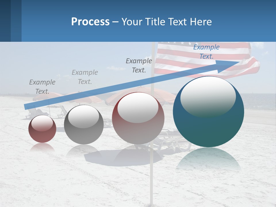 An American Flag On A Beach With Lounge Chairs And Umbrellas PowerPoint Template