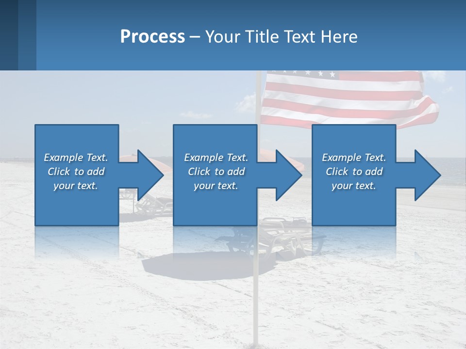 An American Flag On A Beach With Lounge Chairs And Umbrellas PowerPoint Template