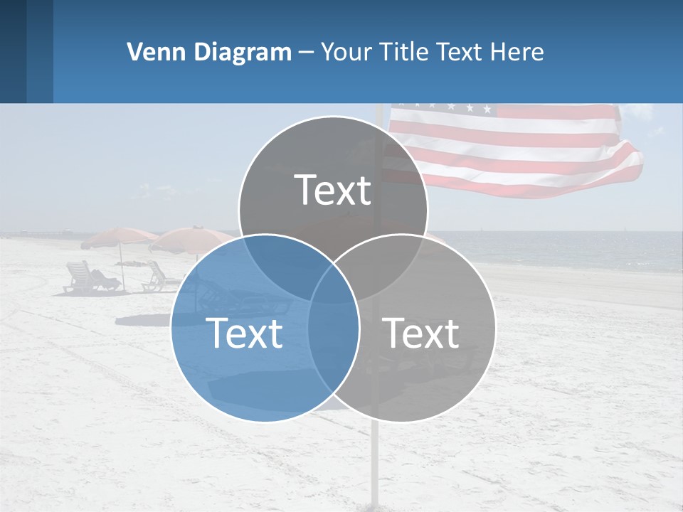 An American Flag On A Beach With Lounge Chairs And Umbrellas PowerPoint Template