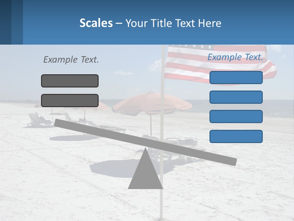 An American Flag On A Beach With Lounge Chairs And Umbrellas PowerPoint Template