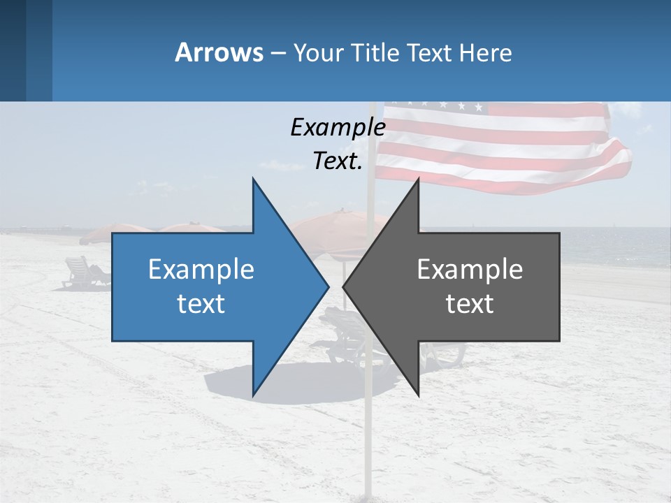 An American Flag On A Beach With Lounge Chairs And Umbrellas PowerPoint Template