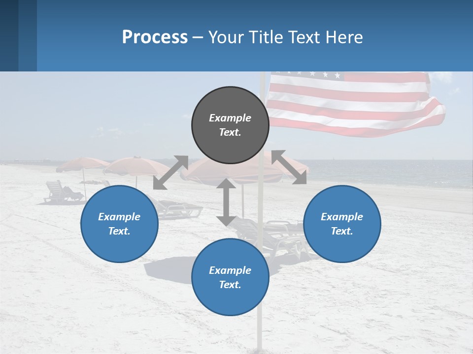 An American Flag On A Beach With Lounge Chairs And Umbrellas PowerPoint Template