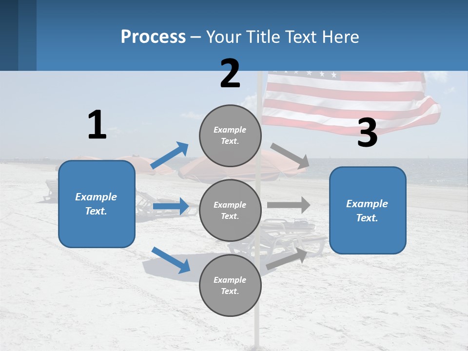 An American Flag On A Beach With Lounge Chairs And Umbrellas PowerPoint Template