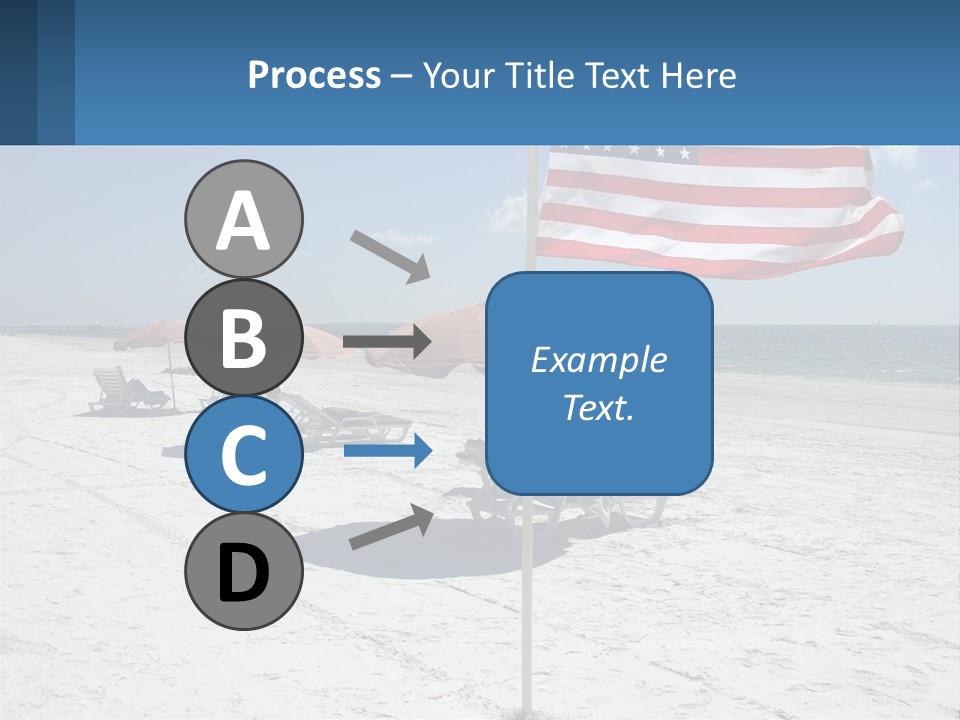 An American Flag On A Beach With Lounge Chairs And Umbrellas PowerPoint Template