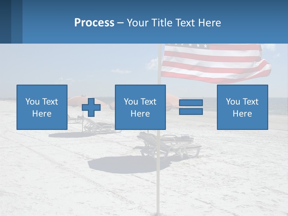 An American Flag On A Beach With Lounge Chairs And Umbrellas PowerPoint Template