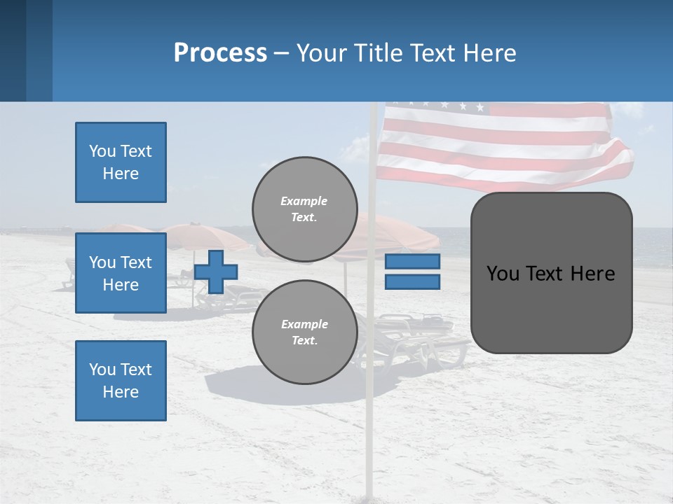An American Flag On A Beach With Lounge Chairs And Umbrellas PowerPoint Template
