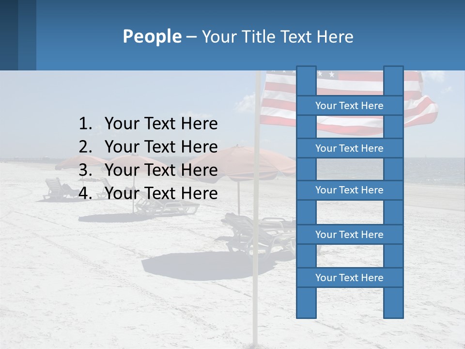 An American Flag On A Beach With Lounge Chairs And Umbrellas PowerPoint Template