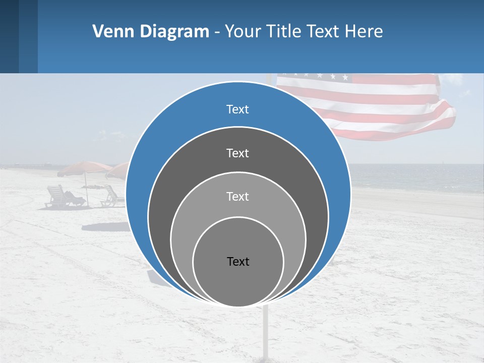 An American Flag On A Beach With Lounge Chairs And Umbrellas PowerPoint Template