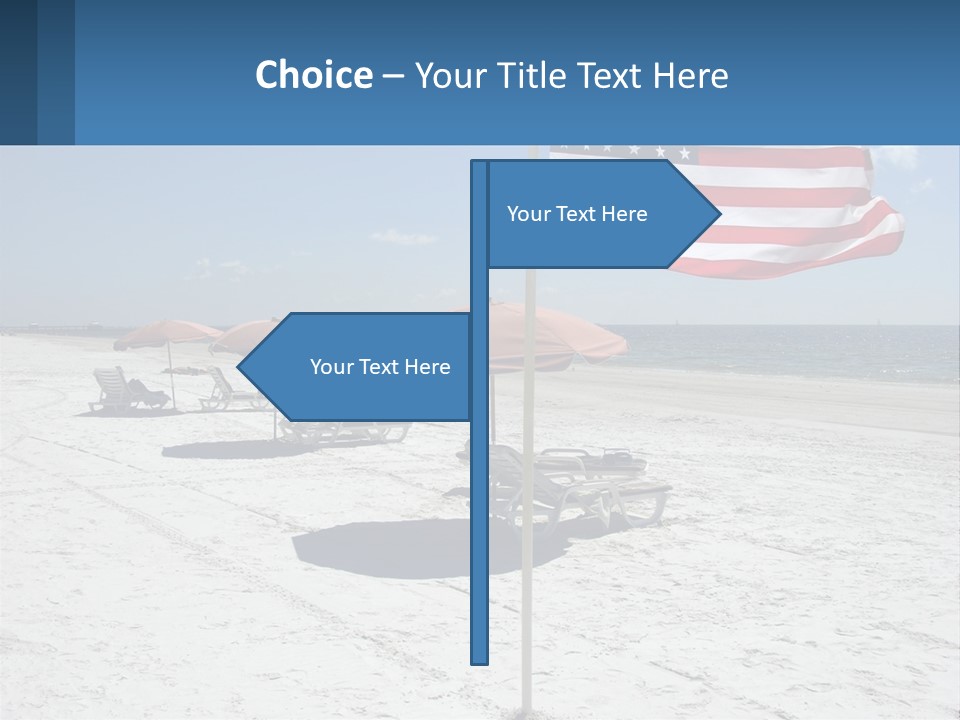 An American Flag On A Beach With Lounge Chairs And Umbrellas PowerPoint Template