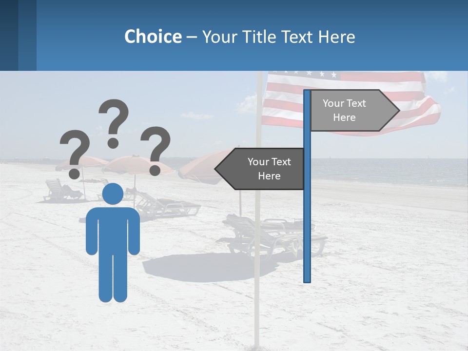 An American Flag On A Beach With Lounge Chairs And Umbrellas PowerPoint Template