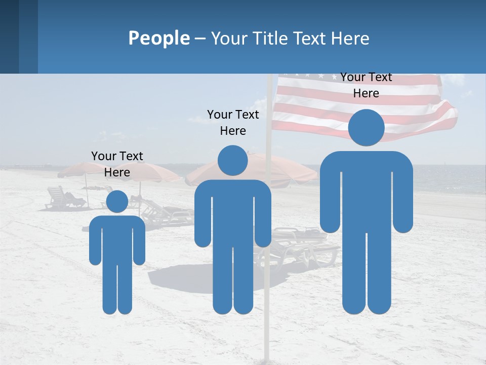 An American Flag On A Beach With Lounge Chairs And Umbrellas PowerPoint Template