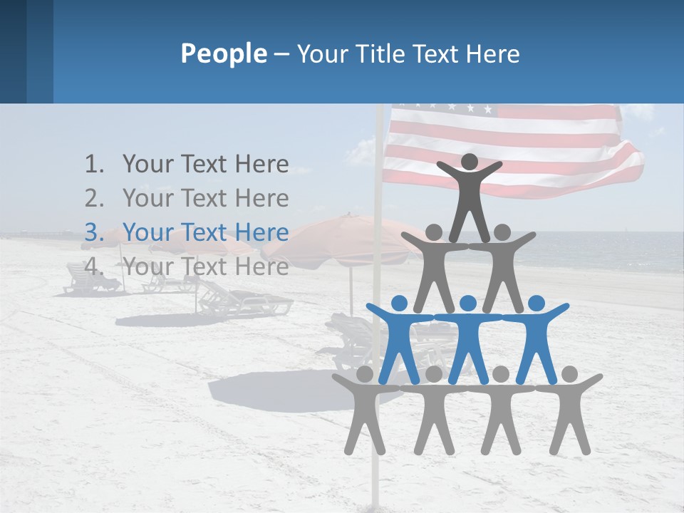 An American Flag On A Beach With Lounge Chairs And Umbrellas PowerPoint Template