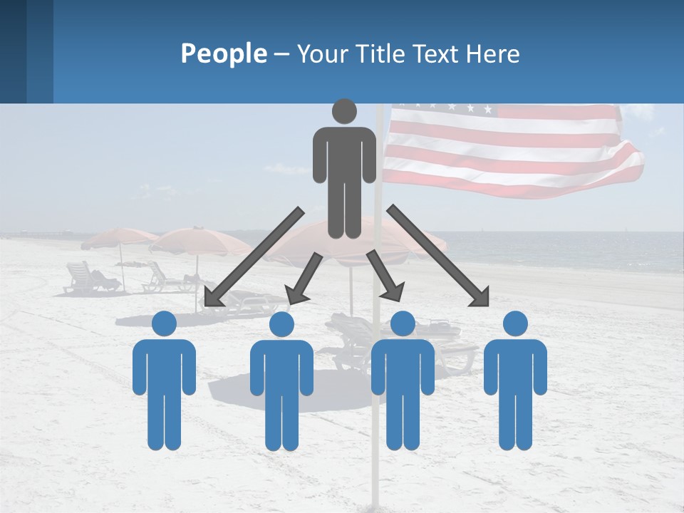 An American Flag On A Beach With Lounge Chairs And Umbrellas PowerPoint Template