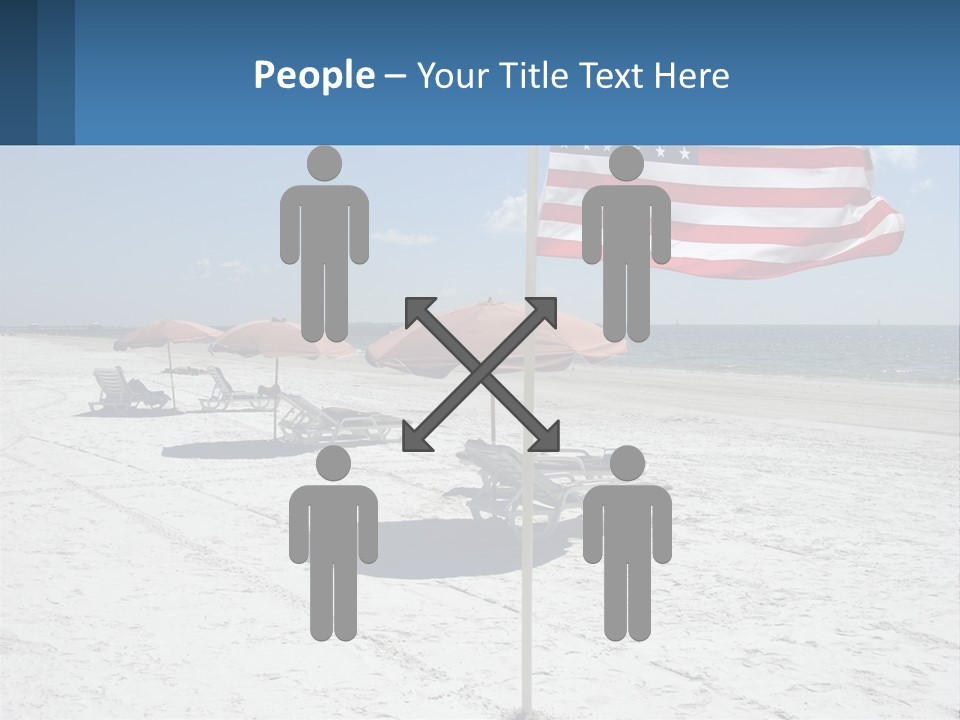 An American Flag On A Beach With Lounge Chairs And Umbrellas PowerPoint Template