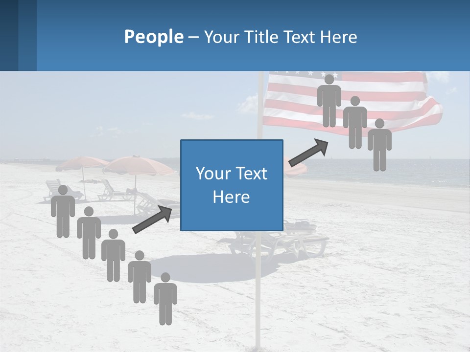 An American Flag On A Beach With Lounge Chairs And Umbrellas PowerPoint Template