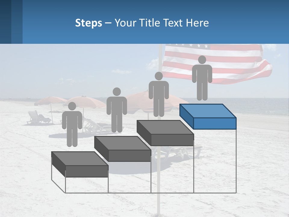 An American Flag On A Beach With Lounge Chairs And Umbrellas PowerPoint Template