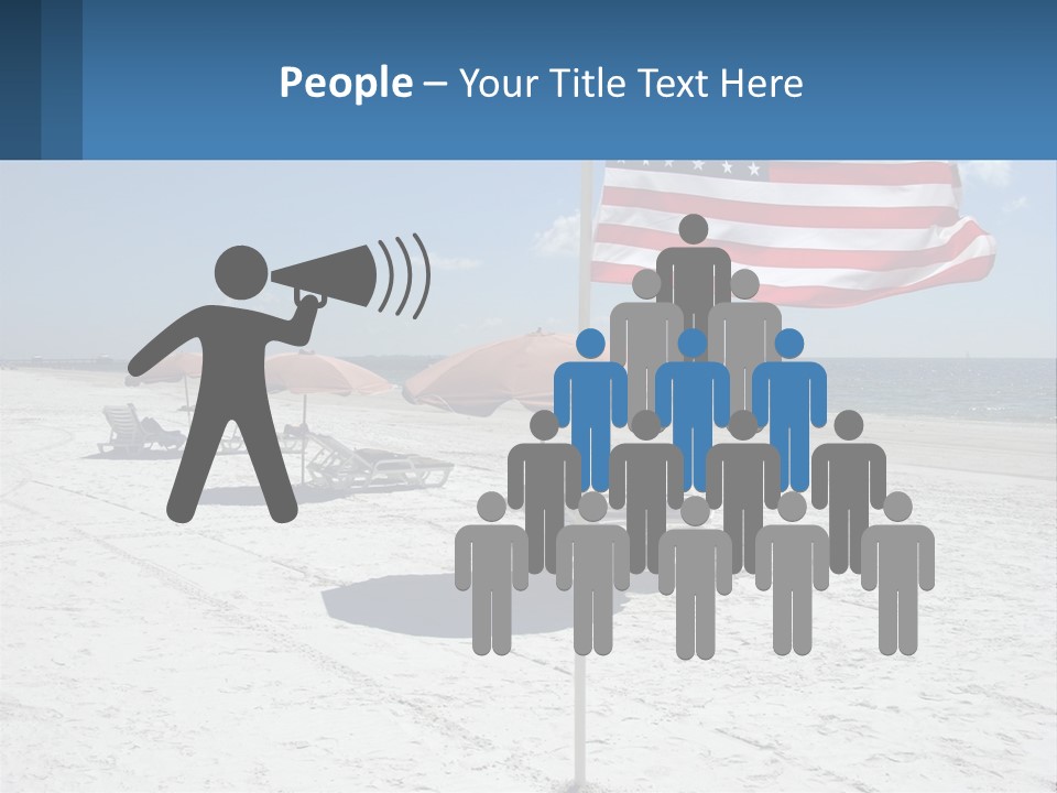 An American Flag On A Beach With Lounge Chairs And Umbrellas PowerPoint Template