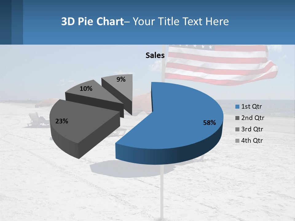 An American Flag On A Beach With Lounge Chairs And Umbrellas PowerPoint Template