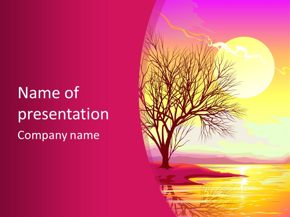 A Beautiful Sunset With A Tree In The Foreground PowerPoint Template