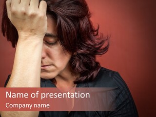 A Woman Holding Her Head In Her Hands PowerPoint Template
