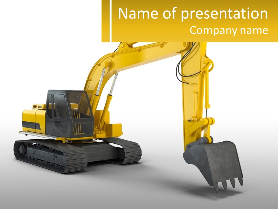 A Yellow And Black Excavator On A White Background PowerPoint Template