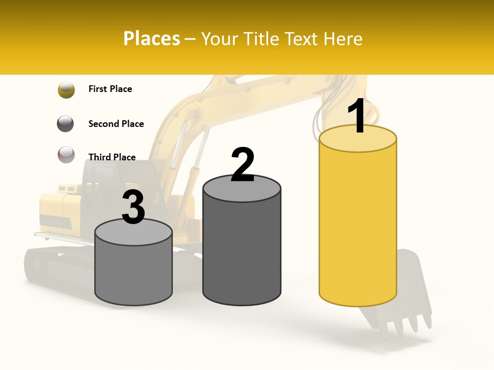 A Yellow And Black Excavator On A White Background PowerPoint Template