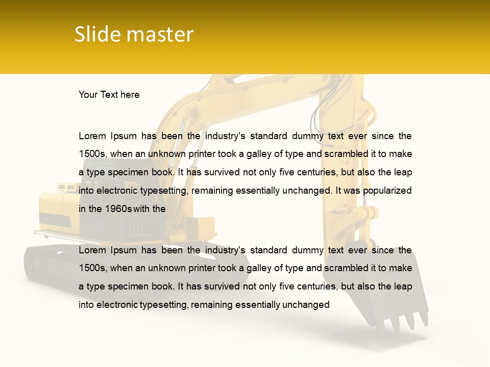 A Yellow And Black Excavator On A White Background PowerPoint Template