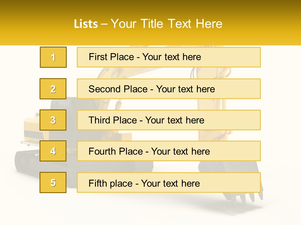 A Yellow And Black Excavator On A White Background PowerPoint Template