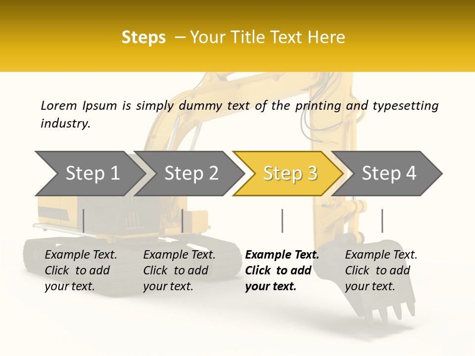 A Yellow And Black Excavator On A White Background PowerPoint Template