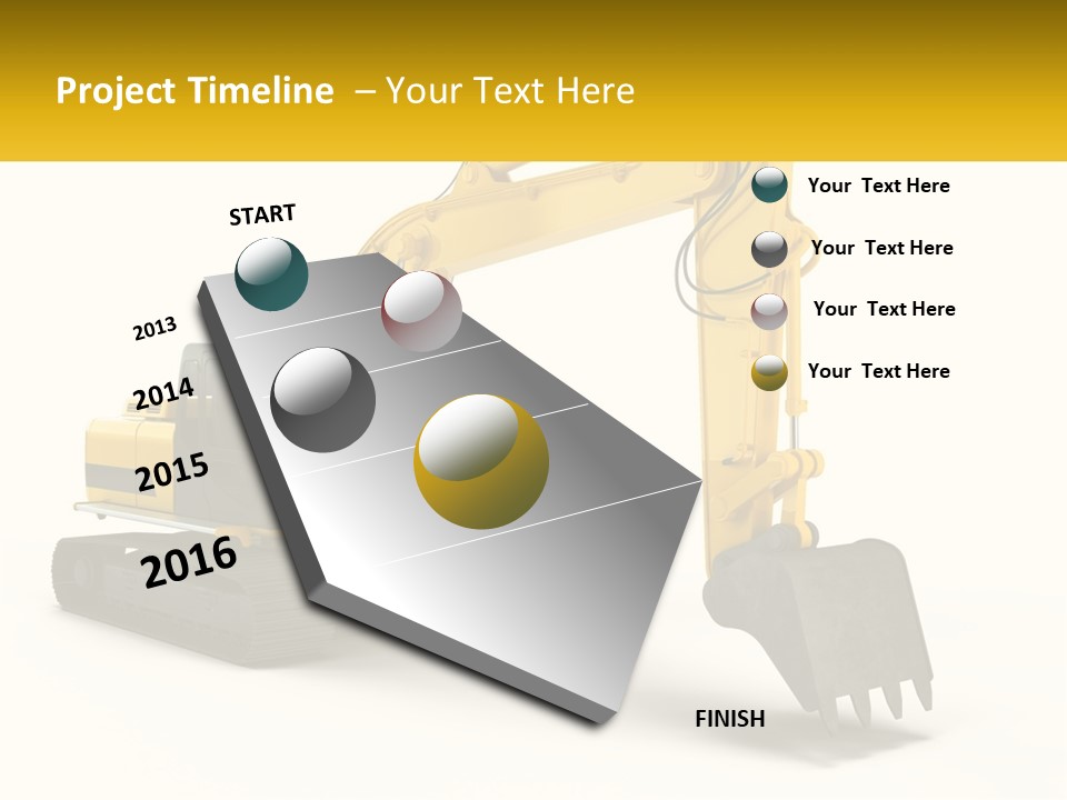 A Yellow And Black Excavator On A White Background PowerPoint Template