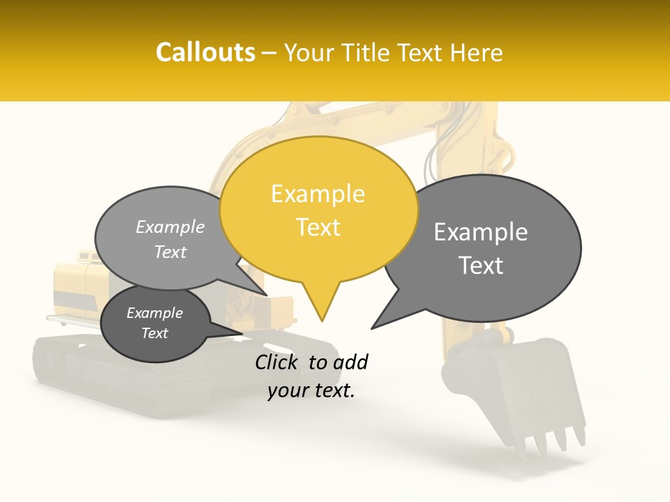 A Yellow And Black Excavator On A White Background PowerPoint Template