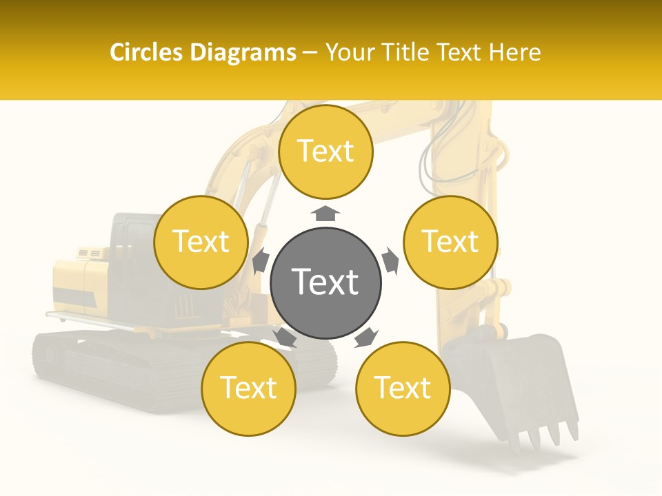 A Yellow And Black Excavator On A White Background PowerPoint Template