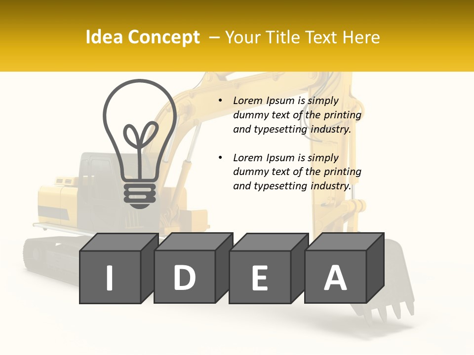 A Yellow And Black Excavator On A White Background PowerPoint Template