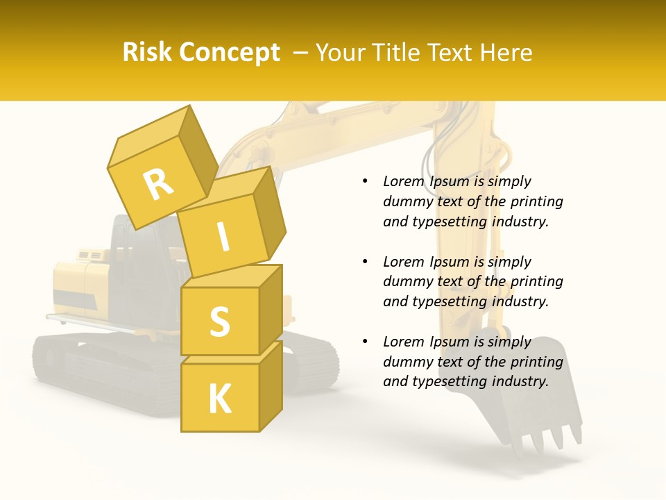 A Yellow And Black Excavator On A White Background PowerPoint Template