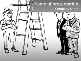 A Cartoon Of A Man Standing Next To A Ladder PowerPoint Template