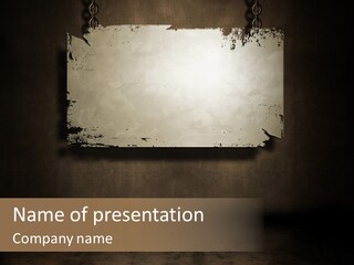 A Sign Hanging On A Chain In A Dark Room PowerPoint Template