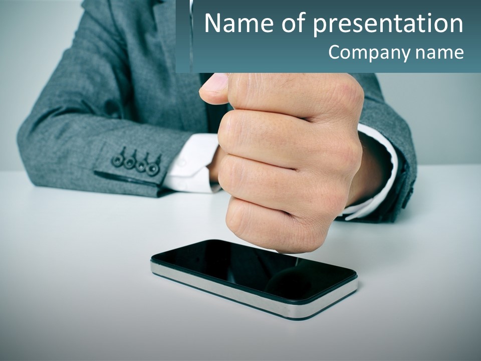 A Man In A Suit Holding A Business Card PowerPoint Template