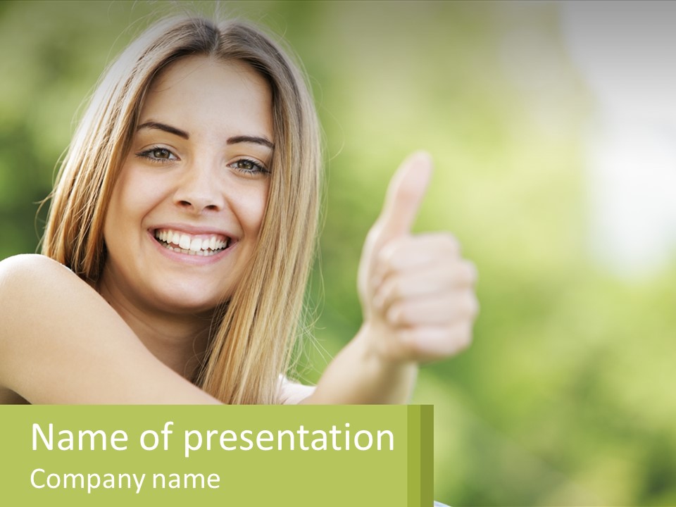 A Woman Giving A Thumbs Up With A Green Background PowerPoint Template