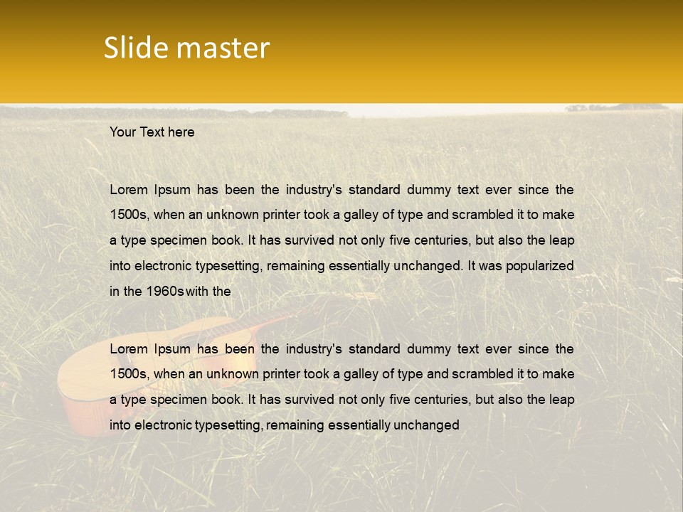 A Guitar In A Field Of Tall Grass PowerPoint Template